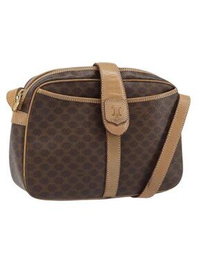 Authentic CELINE Macadam Canvas Shoulder Bag PVC Brown Gold